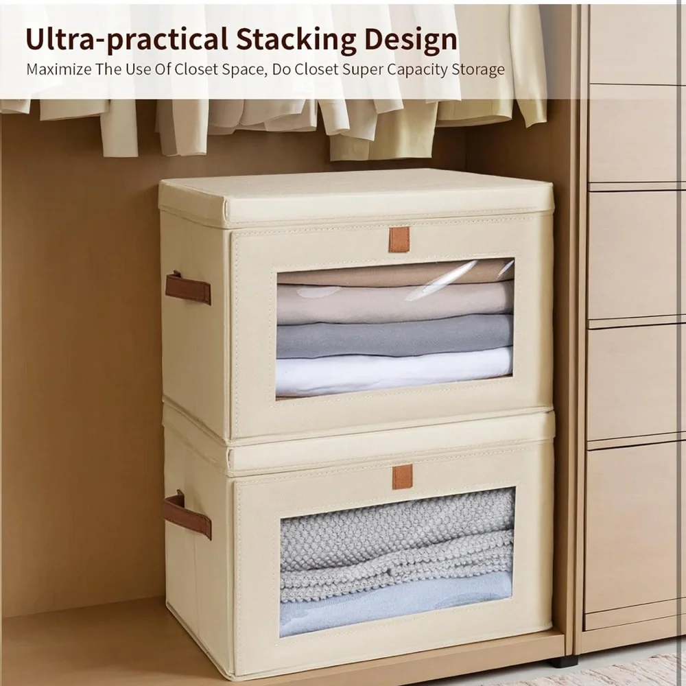 Large closet storage organizer with handles and window collapsible boxes